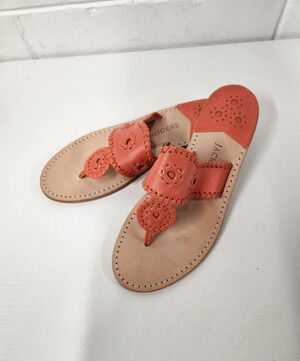 Jack Rogers Women's Navajo Sandals In Coral Orange, Size 10M. Genuine Leather